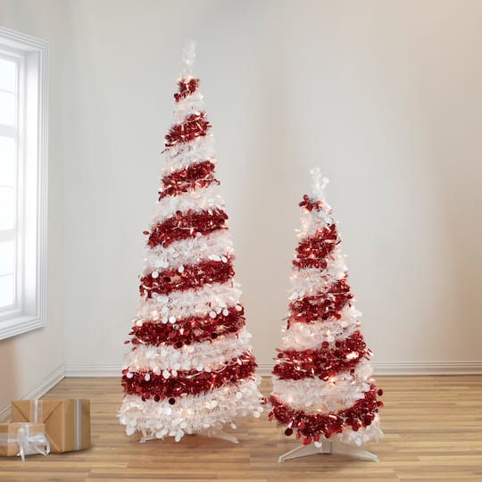 6ft. Pre-Lit Candy Cane Pop-Up Artificial Christmas Tree, Clear Lights